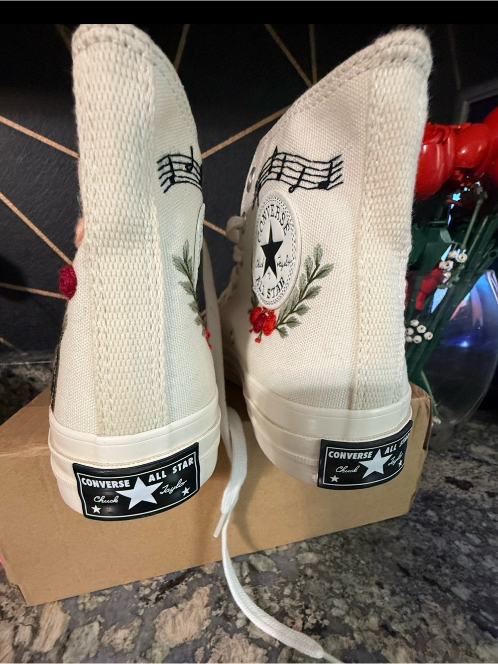 Converse White High-Top Sneakers with Hand-Painted Floral & Book Design. UNISEX - Picture 9 of 9